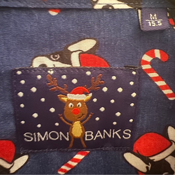 Simon Banks Terrier Dog Christmas Holiday Button Up Shirt 15.5 Size M - Picture 3 of 6